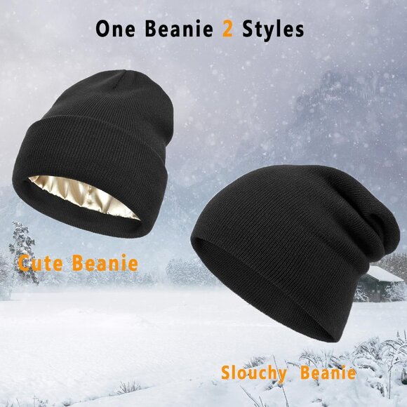 Satin Lined Anti Static Beanie Unisex Winter No Static Knitted Hat Ski Cap Cozy - Picture 7 of 16